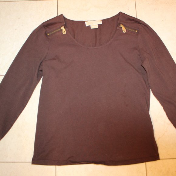MICHAEL KORS BROWN COTTON SHIRT WITH ZIPPER DETAILS XS / XP - Picture 2 of 5